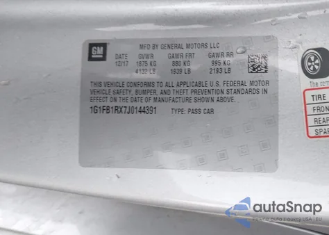 2018 Chevrolet Camaro 1Lt z USA, uszkodzony, nr VIN 1G1FB1RX7J0144391